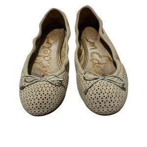 Sam Edelman Felicia Ballet Flats in Cream Perforated Suede with Bow